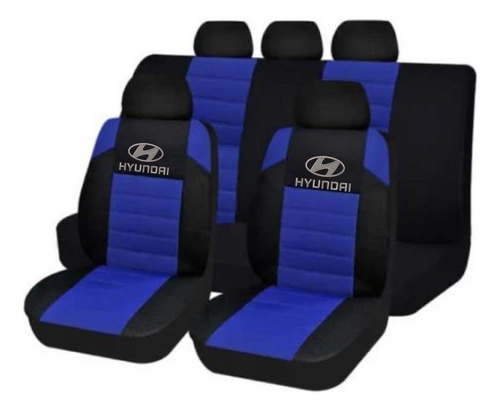 Juego Cubreasiento  Universal Tela Negro Azul Logo  Hyundai 