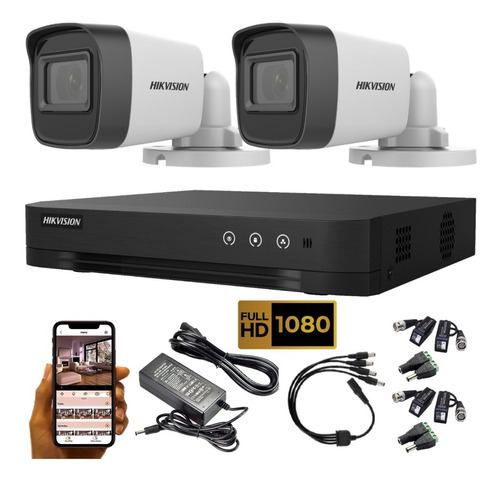 Kit Seguridad Hikvision Hd Dvr 4 Ch + 2 Camaras Full Hd 2mp