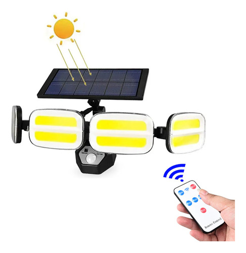 Foco Solar De Pared Ajustable 4 Luces Led C/sensor Y Control