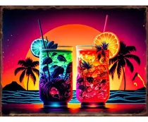 Comprar Letrero Lámina Pared Bebidas En Playa 30x20cm