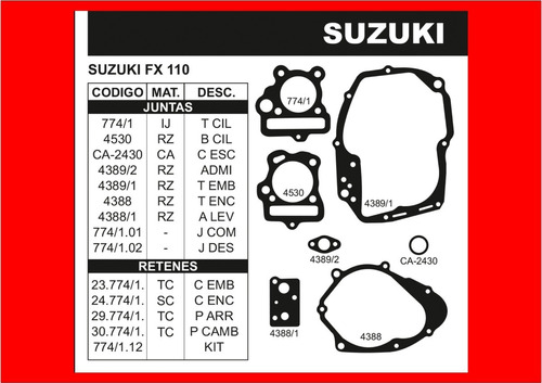 Juego De Juntas Completo Suzuki Fx 110