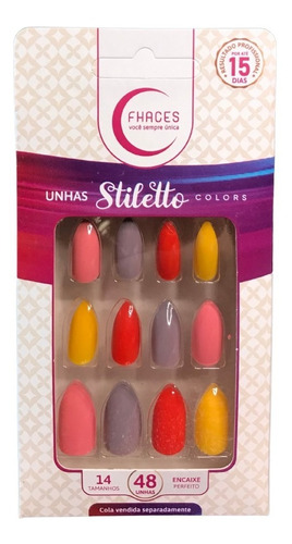 Unhas Fhaces Stiletto Multicolors - C/48unds