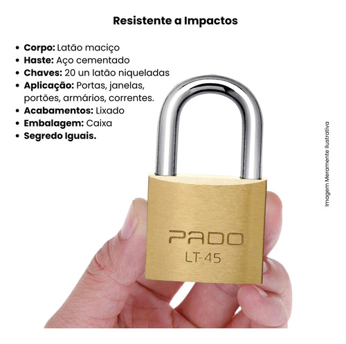 Kit 10 Cadeado Pado 45mm Lt Mesmo Segredo Resistente E Chave