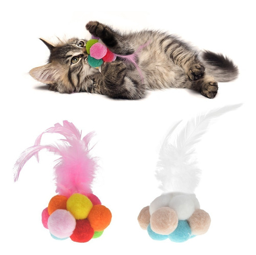 Pelota Plumas Con Sonajero Juguete Para Gatos Y Michis X2uni