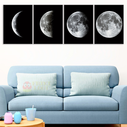 Set 4 Cuadros Lunas - Fase Lunar Paisaje - 40x30cm