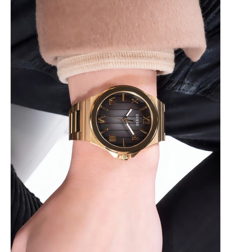 Reloj Guess Vinyl Acero Inoxidable Dorado Hombre Fondo Negro