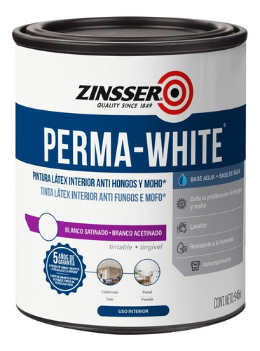 Pintura Látex Satinado Zinsser Perma White 0.946lt - Imagen 