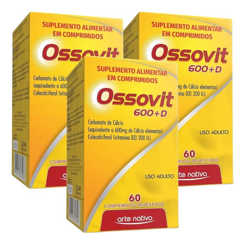 Kit Ossovit 600 + D Com 3 Caixas De 60 Comprimidos Cada