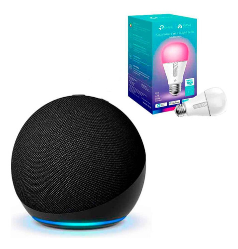 Pack Echo Dot 5ta Gen Alexa Negro + Foco Tp-link 60w Kl135