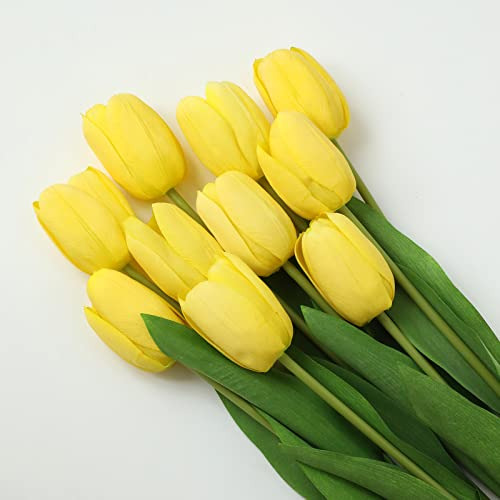 10 Tulipanes, Flores Artificiales - Amarillo 