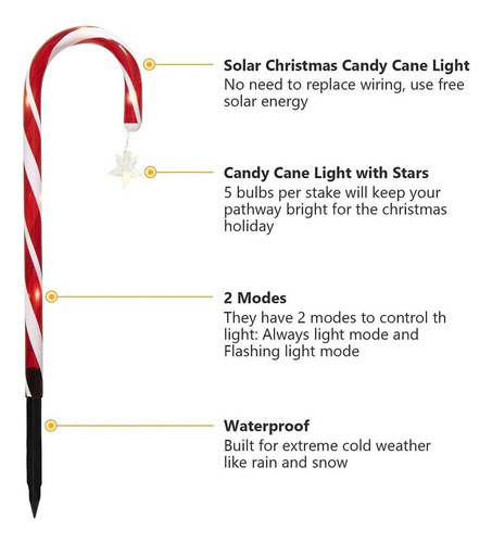 . Luces Solares For Bastón De Caramelo, Juego De 8 Luces De