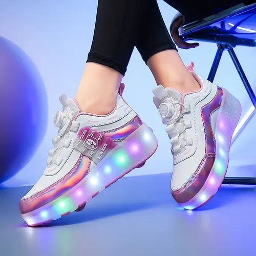 L Patines Led Rosa Recargables De Dos Ruedas Para Chicas