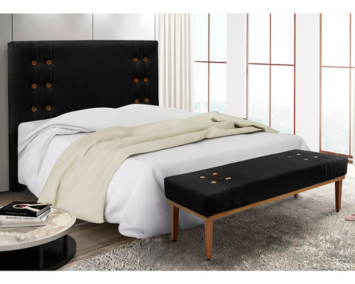 Kit Recamier E Cabeceira Santorini Spz 195cm King Suede Cor Preto-1105