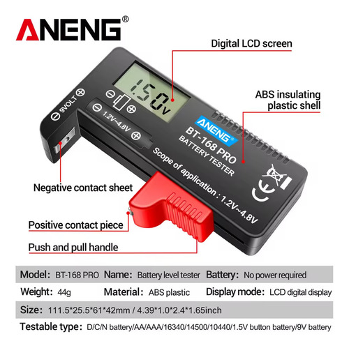 Probador De Baterías De Litio Digital Lcd Aneng Bt-168 Pro