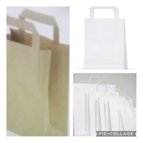 Bolsas Papel Kraft Marrón Y Blanco Para Delivery 25*15*10