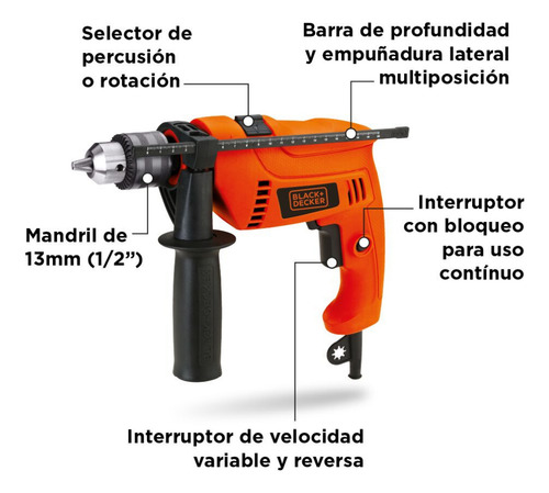 Taladro B+d Hd555 13mm C/percusión 550w Hogar Y Taller Naranja 50 Hz
