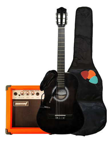 Guitarra Electrocriolla Con Amplificador + Funda Y Cable 
