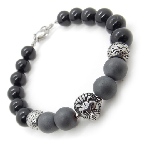 Pulsera De Piedras Semipreciosas De Agata Negra Y Hematite