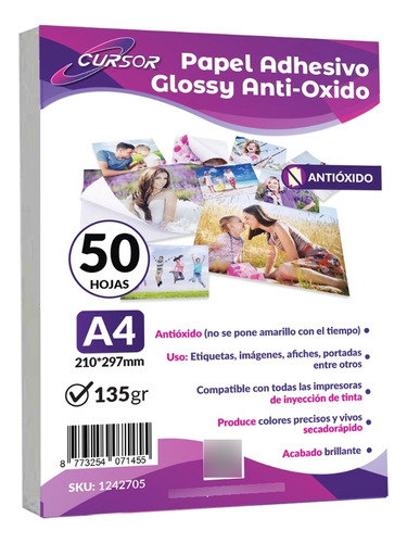 Papel Adhesivo Glossy Antioxido A4/135g/50 Hojas
