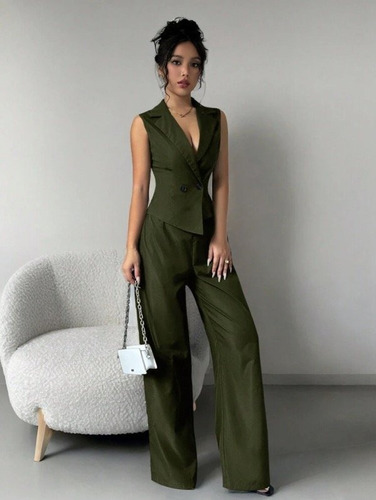 Conjunto Elegante De Chaleco Y Pantalon - Most Verde Oscuro L