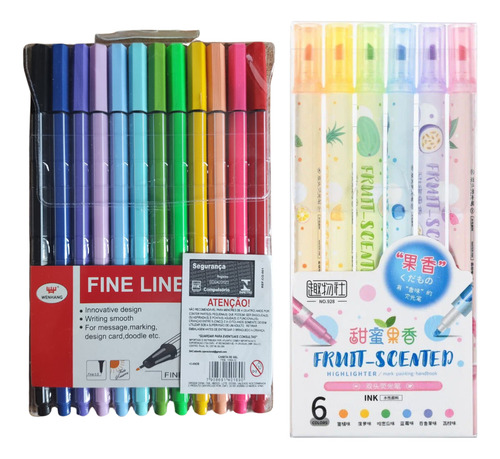 Combo De Canetas Coloridas Esferograficas Marcadores Fofo