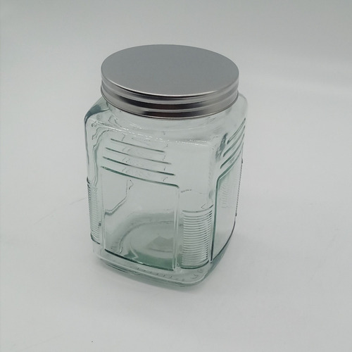 Imagen 2 de 3 de Frasco De Vidrio Con Líneas Tapa De Acero 13,5x8,5 Cm