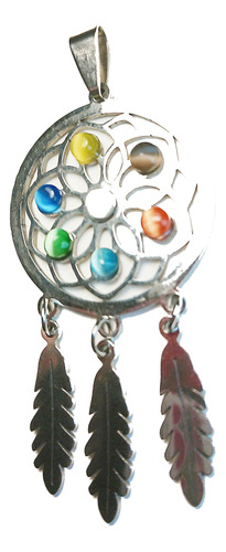 Dije Acero Premium Atrapasueños 7 Chakras C Plumas + Cadena 