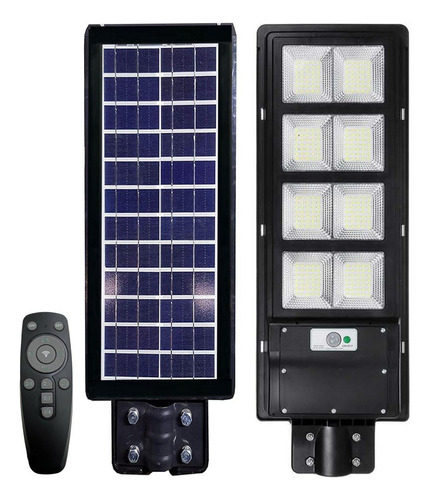 Foco Reflector Led 400w Para Exterior Panel Solar Y Sensor Carcasa Negro Luz Blanco