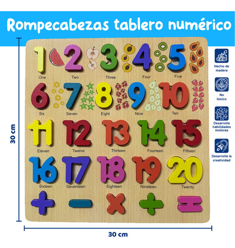 Rompecabezas Números En Inglés De Madera Teach Play 24 Pzas