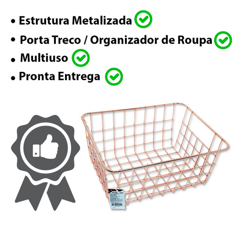 Cesto Metal Aramado Rose Gold 22x13 Organizador Decorativo