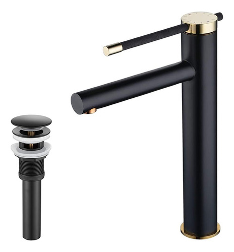 Grifo Lavabo Recipiente Negro Dorado Baño Moderno Para 1