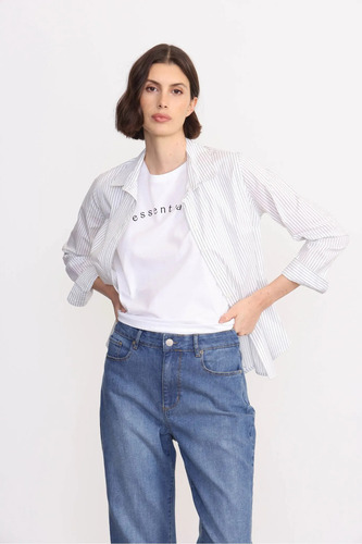 Camisa Rayada Mujer Blanca Mangas Largas Entallada Yagmour