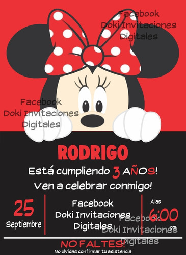 Invitacion Digital Imprimible De Minnie Mouse Rosa O Roja
