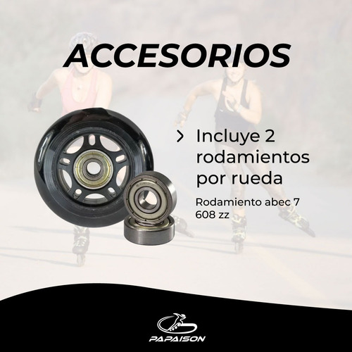 Ruedas Patines Goma Pu 64 Mm 8 Unidades Con Rulemanes Abec7 Color Negro