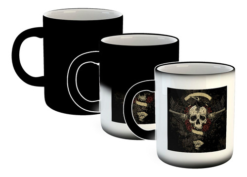 Taza Magica Calavera Con Armas El Texto Que Quieras