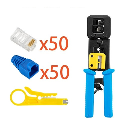 Crimpeadora Rj45 +50 Conectores Cat6 22cm Par Trenzado