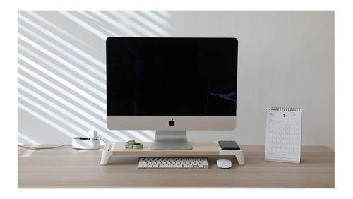 Soporte Monitor Pout Madera Con Cargador Inalámbrico