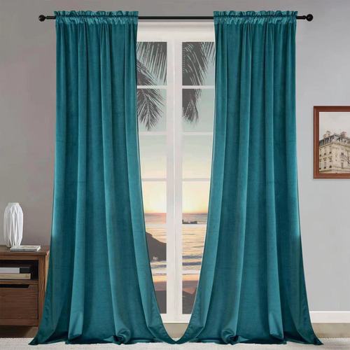 Cortinas Opacas De Terciopelo Azul Turquesa Pavo Real De 84