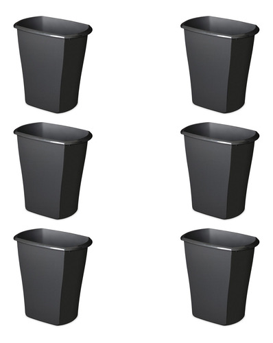 Set De 6 Cubo De Basura 5.5 Gal En Plástico Negro Para El