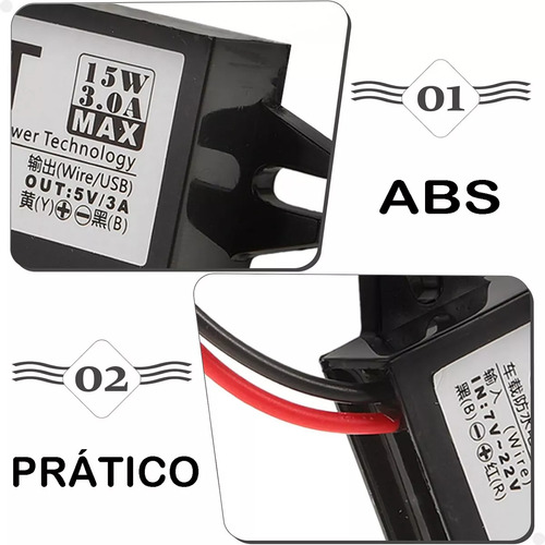 Carregador Automotivo à Prova D’Água com Entrada 7-22V e Saída 5V/3A, Potência Máxima de 15W para Veículos e Gadgets – Marca Lorben
