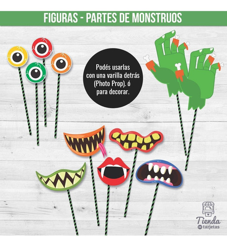 Imagen 5 de 8 de Kit Imprimible Halloween Noche Brujas Máscaras Photo Booth
