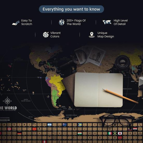 Landmass Póster Del Mapa Del Mundo Para Rascar De 17 X 24 De