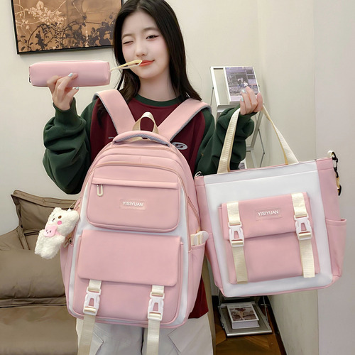 Juego Mochila Set 3 Alta Calidad Escolar Laptop Estudiante Linda Abeleza Ab-13 Color Rosa Claro