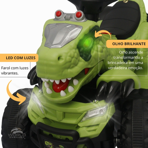Quadriciclo Elétrico Infantil 6v Dino Race Com Bluetooth, Luzes E Sons Unitoys Verde