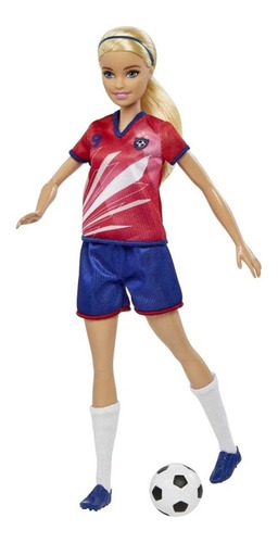 Boneca Barbie Jogadora De Futebol Camisa Vermelha Azul Ms