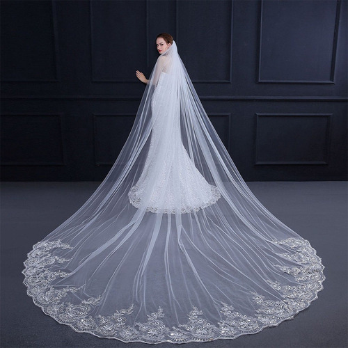 4m Una Capa Mujer Trailing Cathedral Velo De Novia Largo