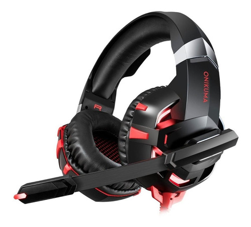 Fone de ouvido over-ear gamer Onikuma K2 Pro K2A preto e vermelho com luz LED