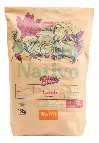 15 Kg - Alimento Seco Nativo Bites Cordero Kanu Pet Para Cac