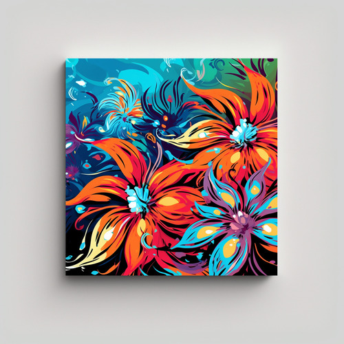 70x70cm Cuadro Lienzo Colores Mágico Estilo Pop Art Flores