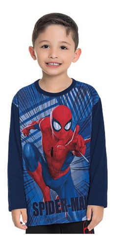 Camiseta Manga Longa Spider Man Fakini 01496 - Tam 4 À 10